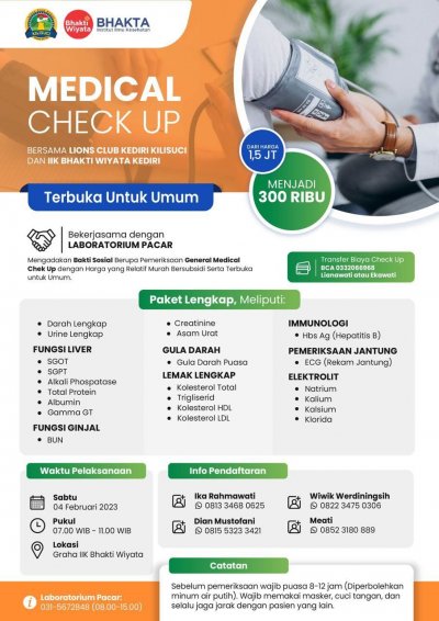 Medical Check Up IIK Bhakta bersama Lions Club Kilisuci Kediri